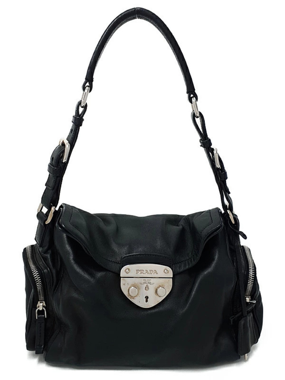 Prada Cervo Easy Shoulder Bag soft black deer leather cervo pushlock